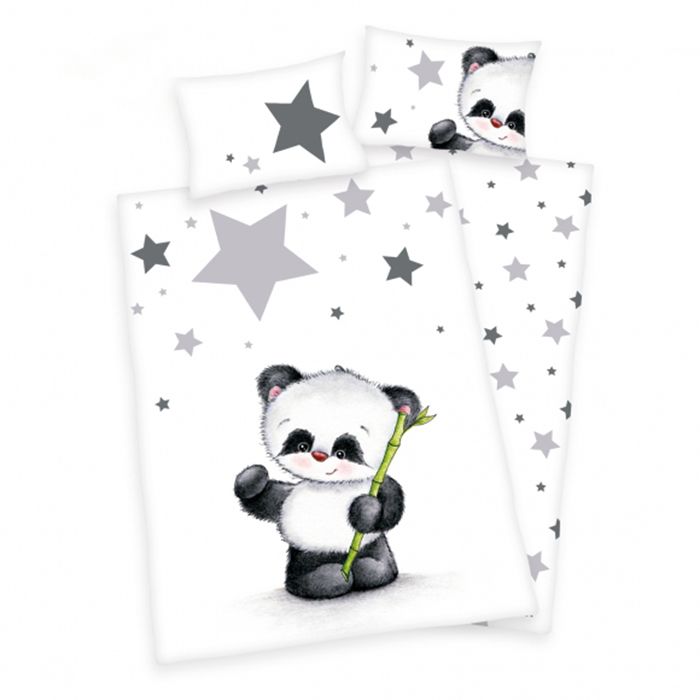 Premium medvilninės flanelės patalynė Panda, 100x135, 40x60 cm||TavoSapnas