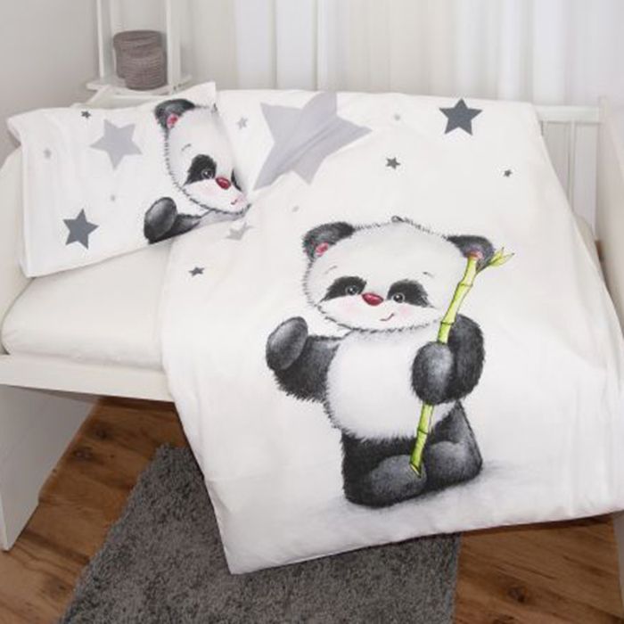 Premium medvilninės flanelės patalynė Panda, 100x135, 40x60 cm||TavoSapnas