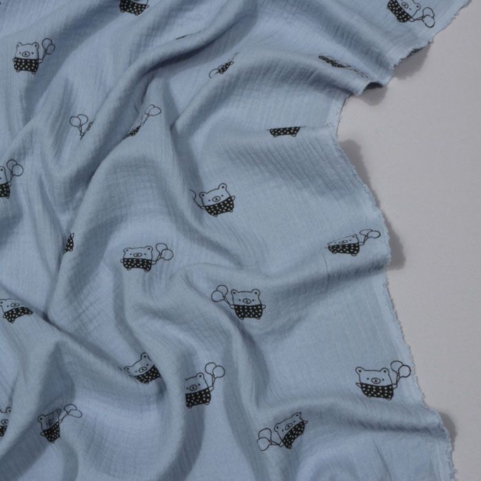 Double gauze muslinas Blue denim bears||TavoSapnas