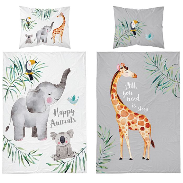 Dvipusė bambuko patalynė Happy Animals, 100x135, 40x60 cm||TavoSapnas