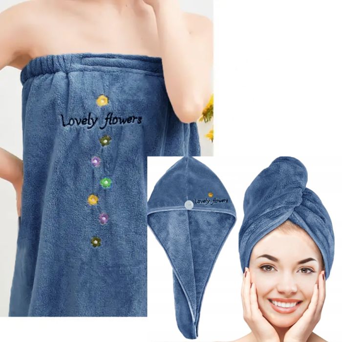 Pirties rankšluosčio ir turbano komplektas Dark Blue||TavoSapnas