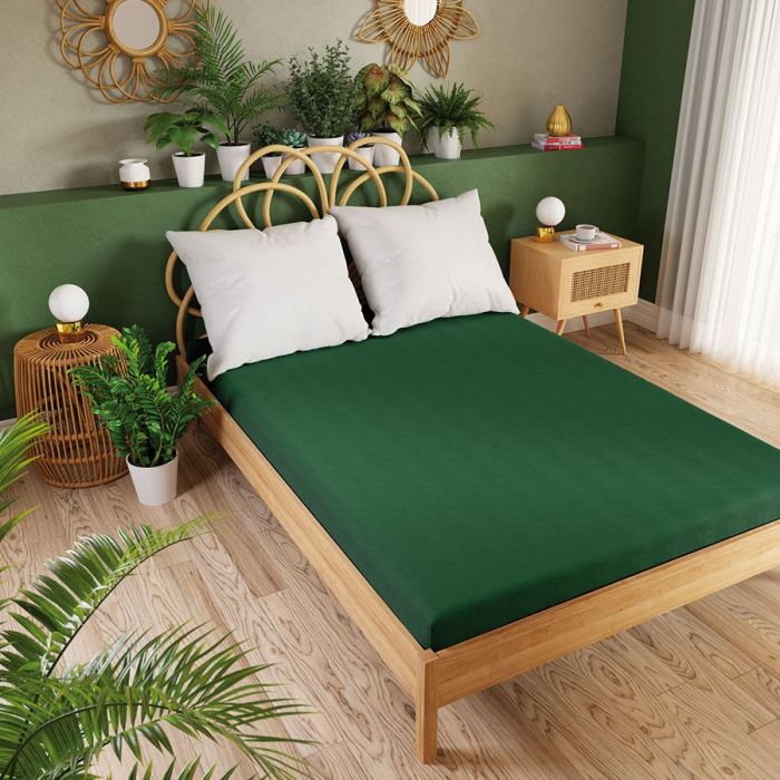 Trikotažinė paklodė su guma Premium, tamsi žalia, 90x200 cm||TavoSapnas