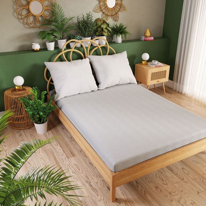 Trikotažinė paklodė su guma Premium, šviesi pilka, 90x200 cm||TavoSapnas