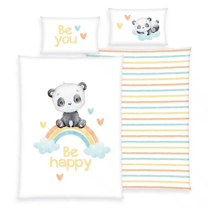 Ekologiškos medvilninės flanelės patalynė Be Happy, 100x135, 40x60 cm||TavoSapnas