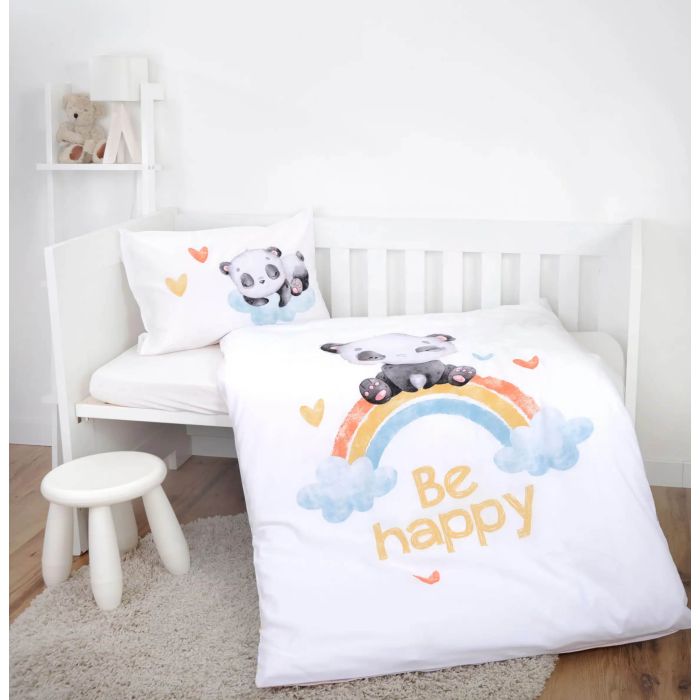 Ekologiškos medvilninės flanelės patalynė Be Happy, 100x135, 40x60 cm||TavoSapnas