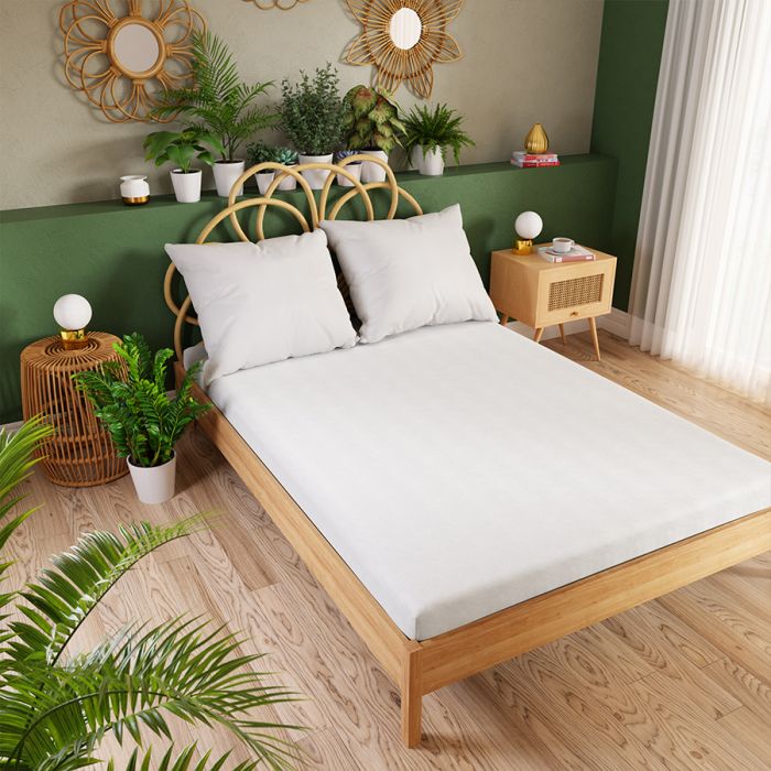 Trikotažinė paklodė su guma Premium, balta, 90x200 cm||TavoSapnas