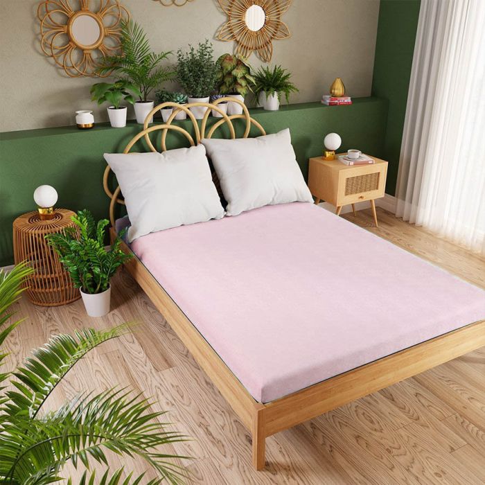 Trikotažinė paklodė su guma Premium, rausva, 90x200 cm||TavoSapnas