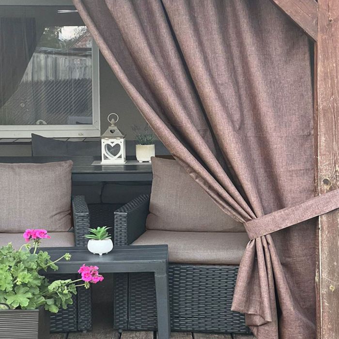 Pasiūta terasos užuolaida Linen Brown su UV apsauga + surišimas||TavoSapnas
