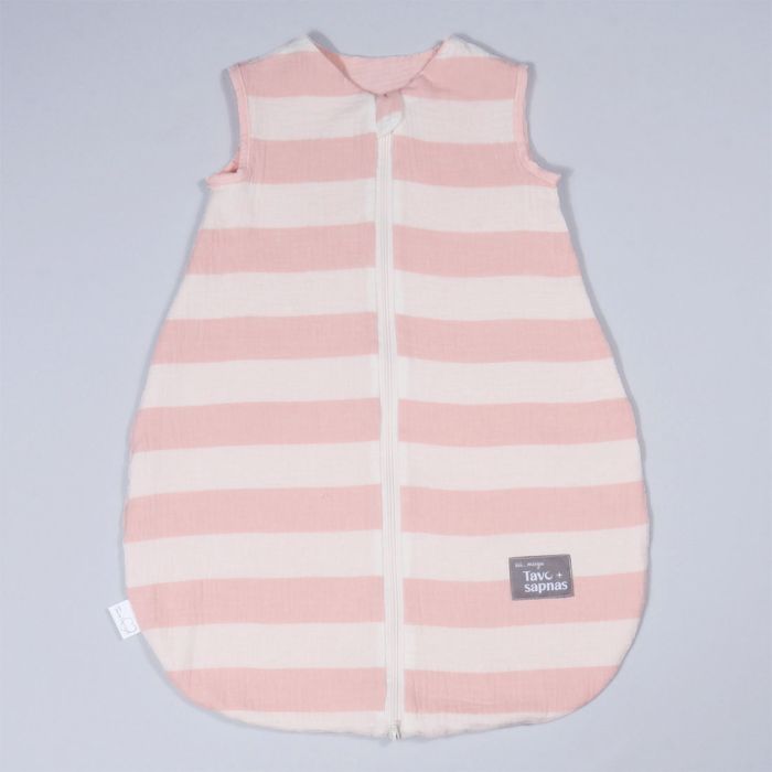 Vasarinis muslino miegmaišis su dvipusiu užtrauktuku Rožiniai dryželiai, 100 cm||TavoSapnas