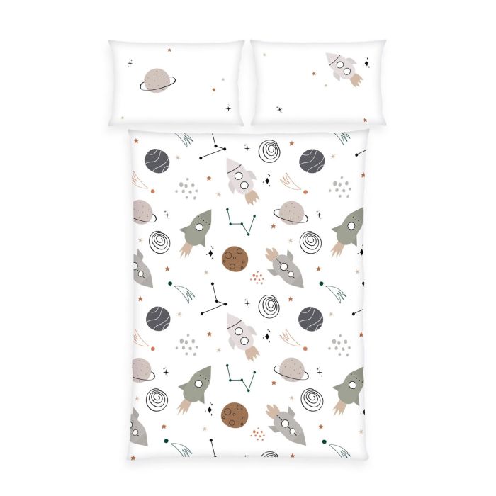 Ekologiškos medvilninės flanelės patalynė Raketos, 100x135, 40x60 cm||TavoSapnas