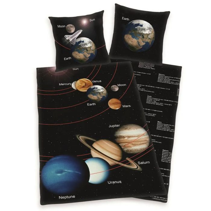 Dvipusis patalynės komplektas Planetos, 140x200, 70x90 cm||TavoSapnas