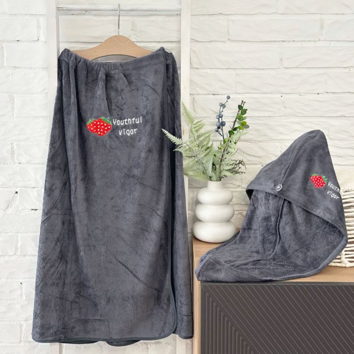 Pirties rankšluosčio ir turbano komplektas Dark Grey, 80x140 cm||TavoSapnas