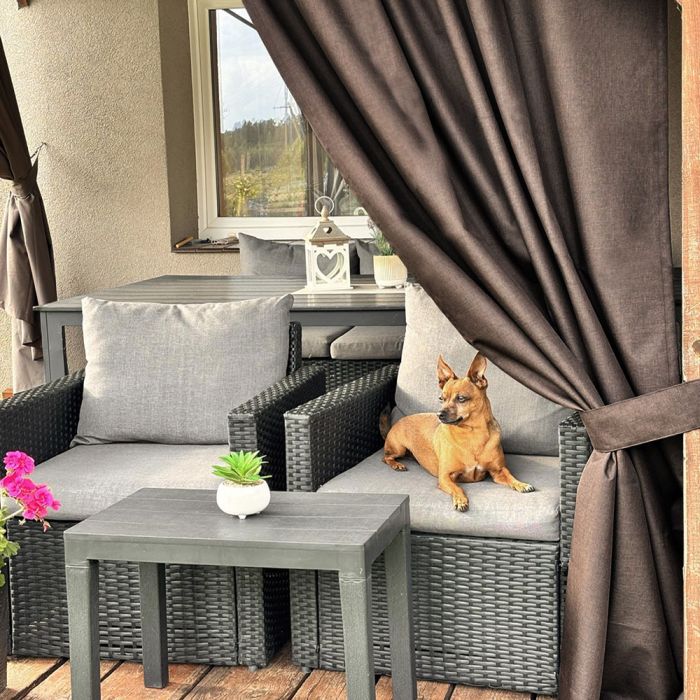 Terasos užuolaida Linen Dark Brown su UV apsauga + surišimas||TavoSapnas
