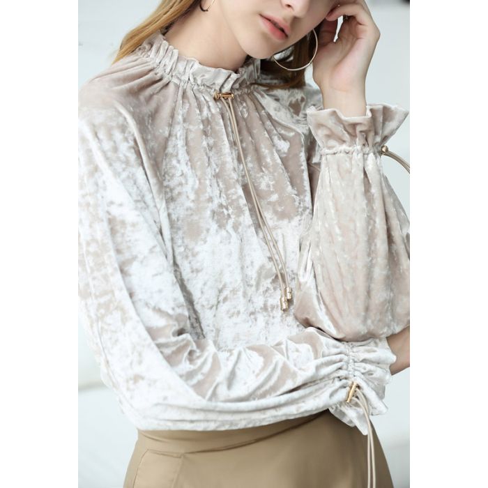 Plonas glamžytas aksomas Creamy, likutis 0.70x1.50m||TavoSapnas