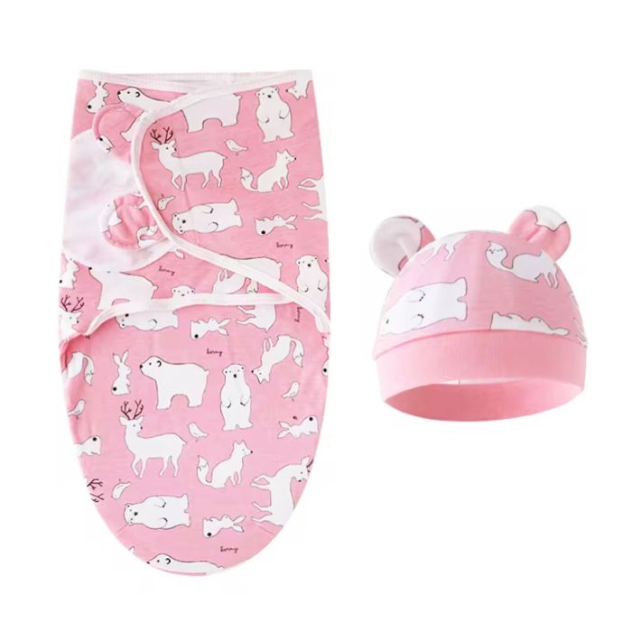 Trikotažinis vystyklas-kokonas su kepuryte Pink Bear, 48 cm||TavoSapnas