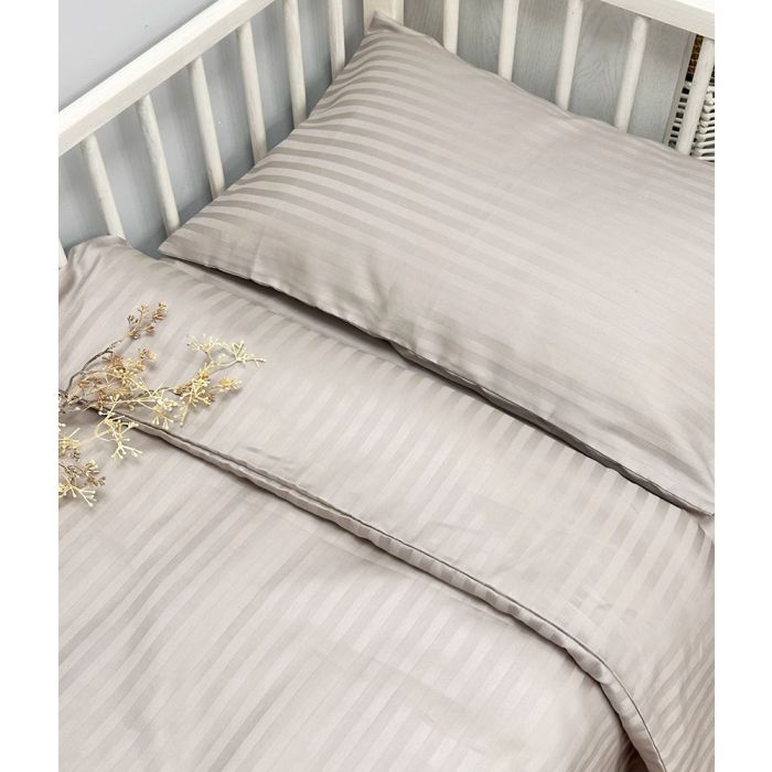 Juostuoto satino patalynės komplektas Beige, 90x120, 40x60 cm||TavoSapnas