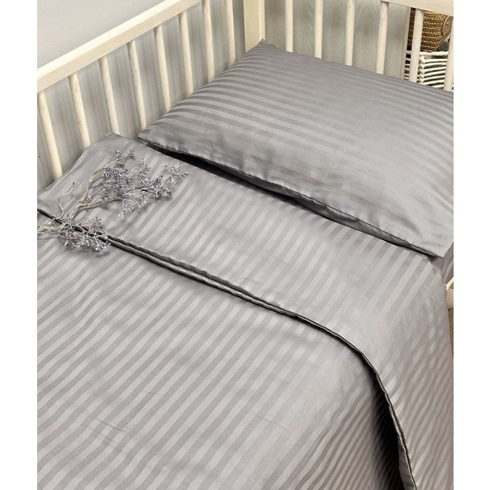 Juostuoto satino patalynės komplektas Grey, 100x135, 40x60 cm||TavoSapnas