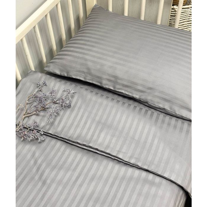 Juostuoto satino patalynės komplektas Grey, 100x135, 40x60 cm||TavoSapnas
