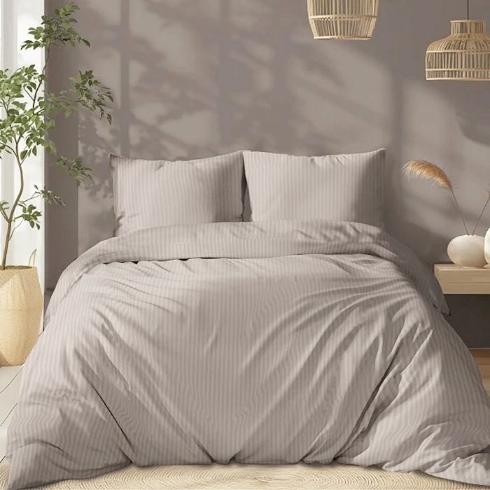 Siuvama Pure Collection damasko medvilnės patalynė Taupe, 220x240 cm||TavoSapnas