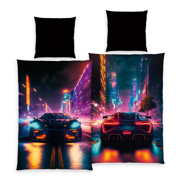 Patalynės komplektas Neon Car, 140x200, 70x90 cm||TavoSapnas