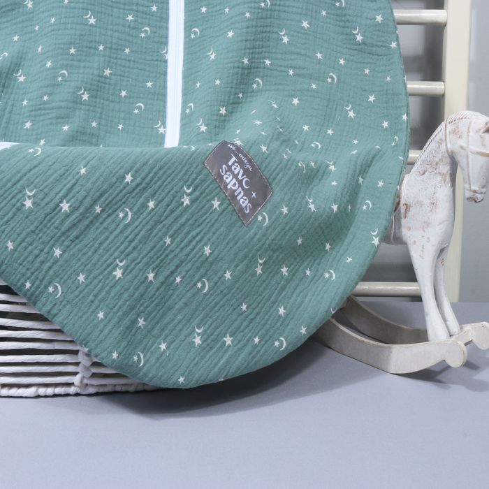 Vasarinis muslino miegmaišis su dvipusiu užtrauktuku Dangus, 80 cm||TavoSapnas