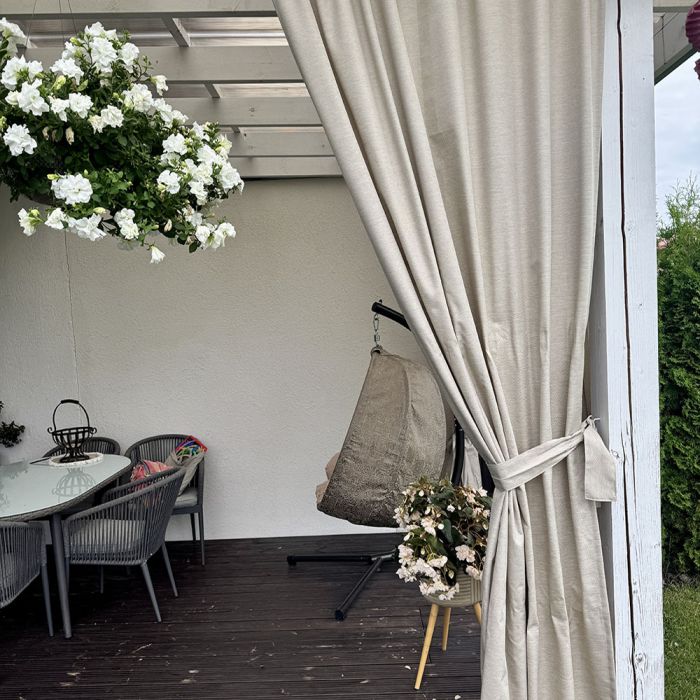 Pasiūta terasos užuolaida Linen Sand su UV apsauga + surišimas||TavoSapnas