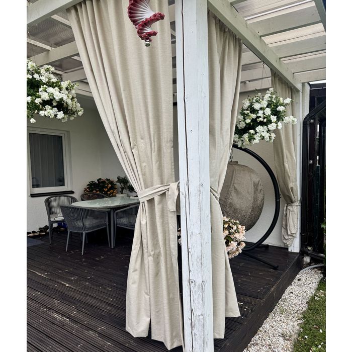 Pasiūta terasos užuolaida Linen Sand su UV apsauga + surišimas||TavoSapnas