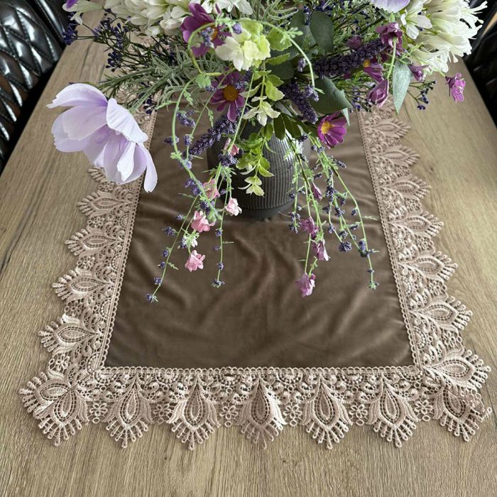 Veliūrinis stalo takelis Brown Luxury, 55x130 cm||TavoSapnas