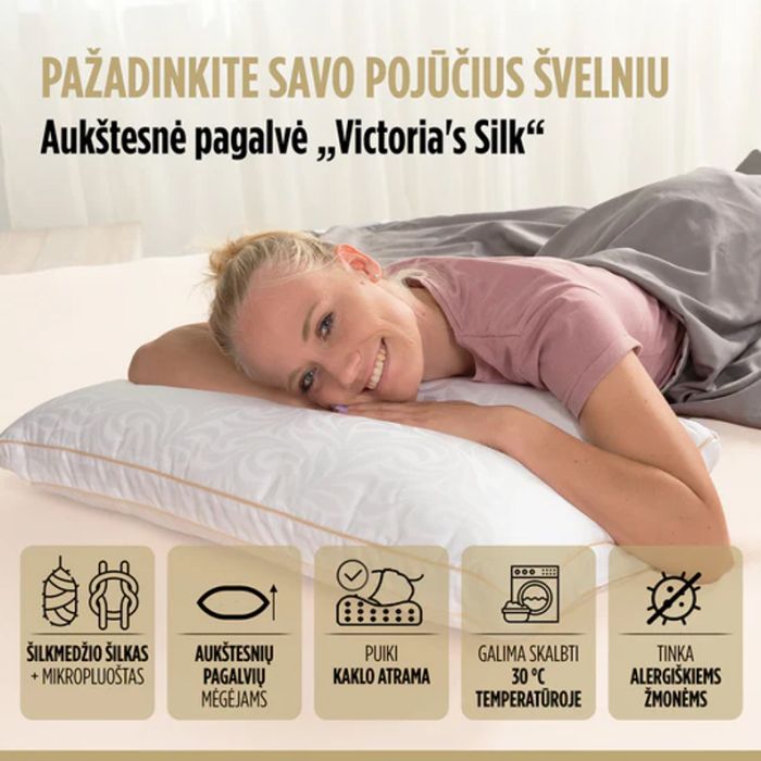 Klasikinė šilko pagalvė Victoria's Silk, 50x70 cm||TavoSapnas