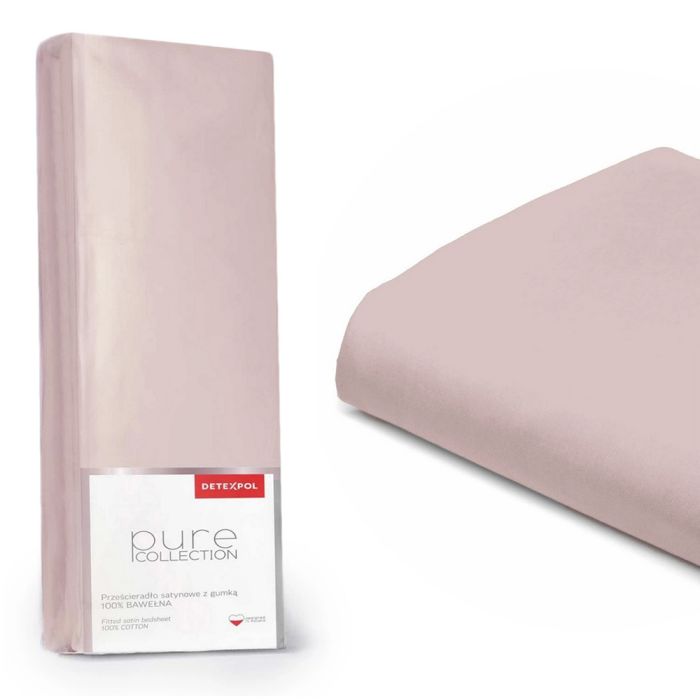 Pure Collection satino paklodė su guma POWDER PINK, 140x200 cm||TavoSapnas