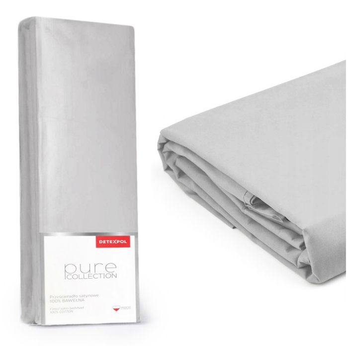Pure Collection satino paklodė su guma LIGHT GREY, 200x220 cm||TavoSapnas