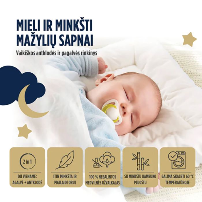 Antklodė ir pagalvė My First Duvet and Pillow su bambuku, 100x140, 40x60 cm||TavoSapnas