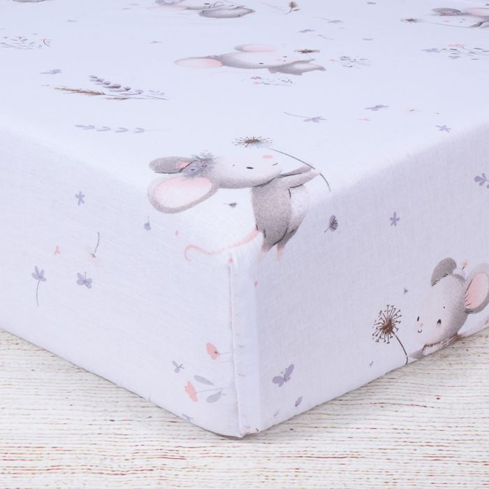 Medvilninė paklodė su guma Pelytės, 70x140 cm||TavoSapnas