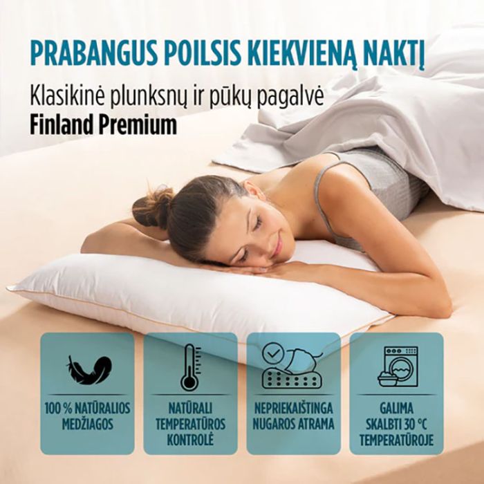 Klasikinė plunksnų ir pūkų pagalvė Finland Premium, 50x70 cm||TavoSapnas
