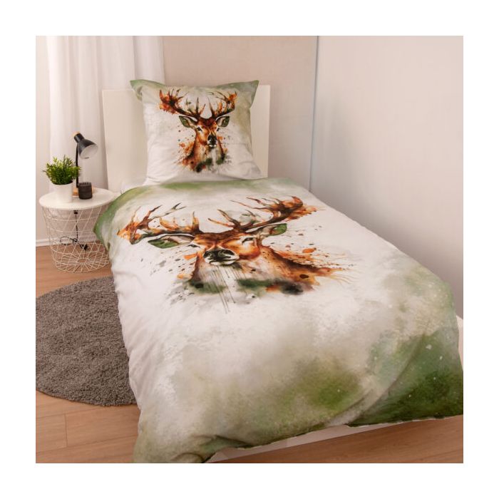 Dvipusis flanelinis patalynės komplektas Elnias, 135x200, 80x80 cm||TavoSapnas