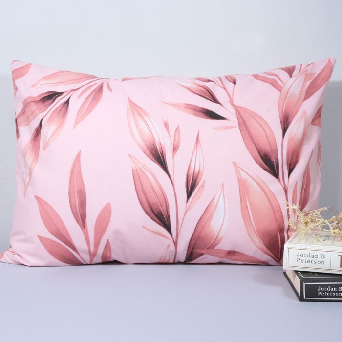 Medvilninis pagalvės užvalkalas Pink Leaves, 50x70 cm||TavoSapnas