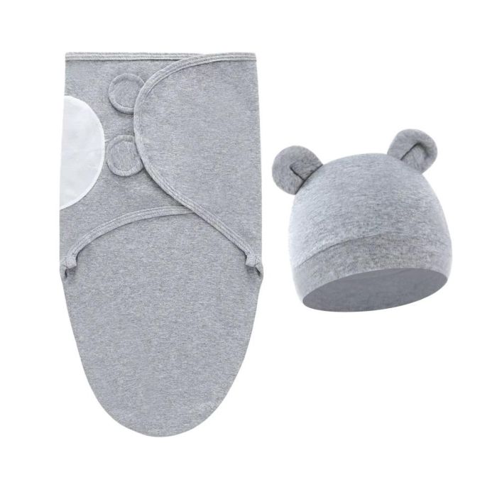 Trikotažinis vystyklas-kokonas su kepuryte Grey, 48 cm||TavoSapnas