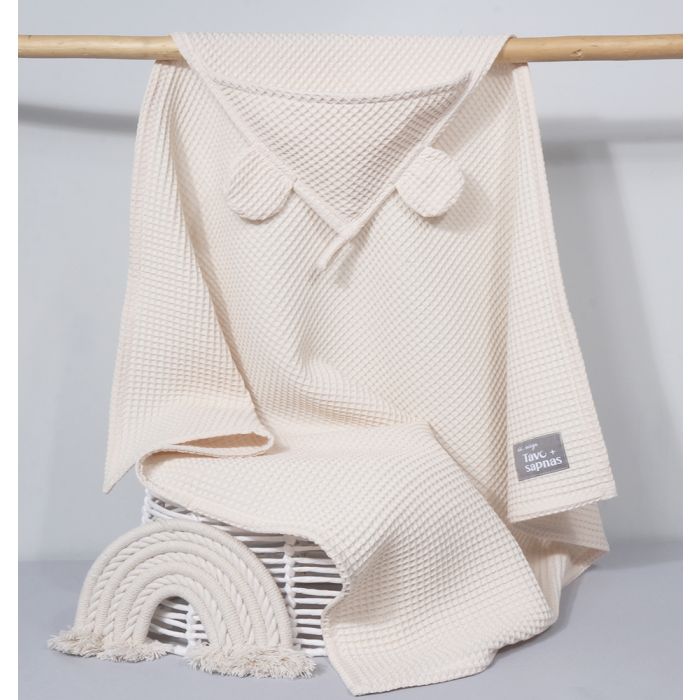 Medvilninis vaflinis rankšluostis su gobtuvu Kreminis, 85x85 cm||TavoSapnas