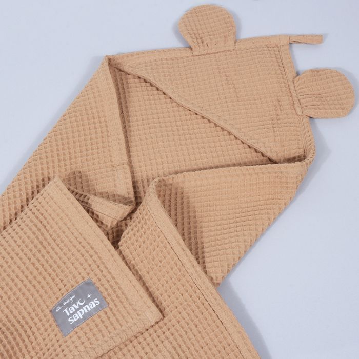 Medvilninis vaflinis rankšluostis su gobtuvu Rudas, 85x85 cm||TavoSapnas