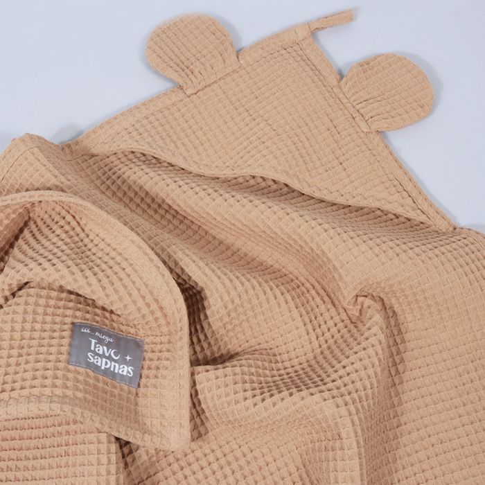 Medvilninis vaflinis rankšluostis su gobtuvu Rudas, 85x85 cm||TavoSapnas