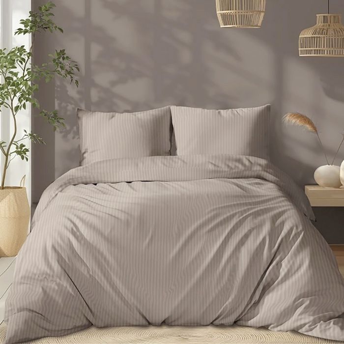 Siuvama Pure Collection damasko medvilnės patalynė Beige, 140x200 cm||TavoSapnas