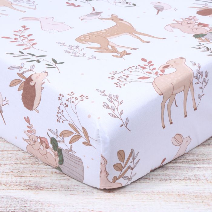 Medvilninė paklodė su guma Miško lopšinė, 60x120 cm||TavoSapnas