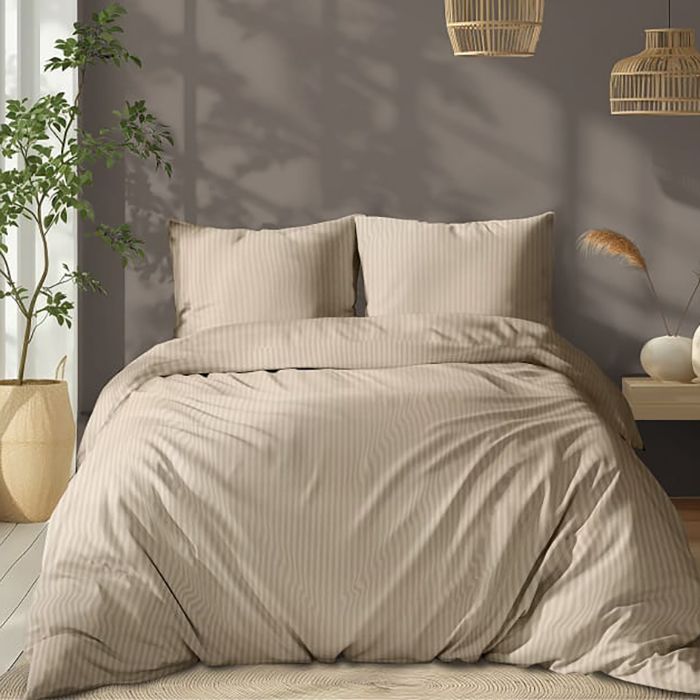 Pure Collection damasko medvilnės patalynė Sand Beige, 200x220, 70x80 cm||TavoSapnas