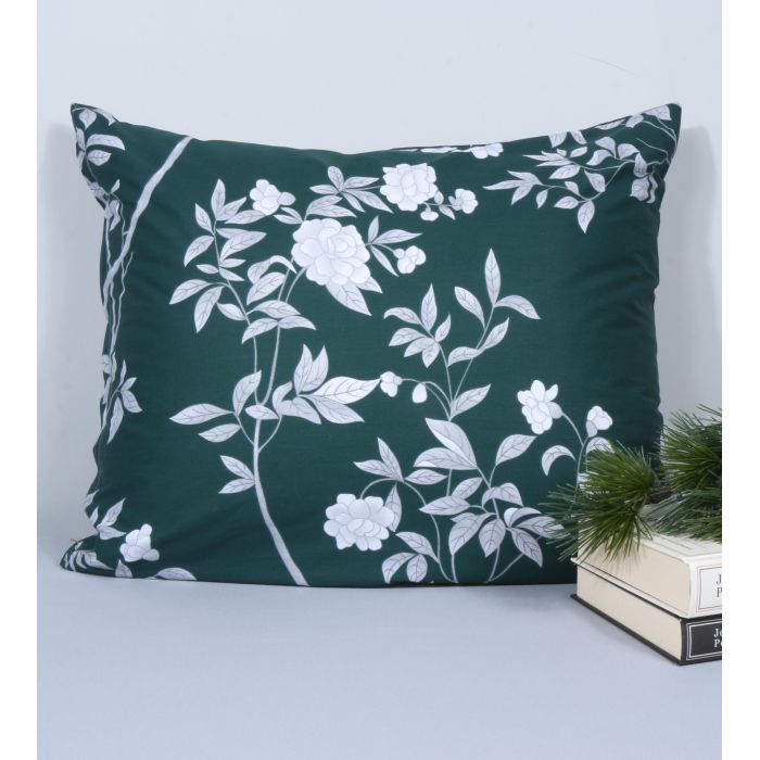 Medvilninis pagalvės užvalkalas su užtrauktuku Green Flowers, 50x60 cm||TavoSapnas