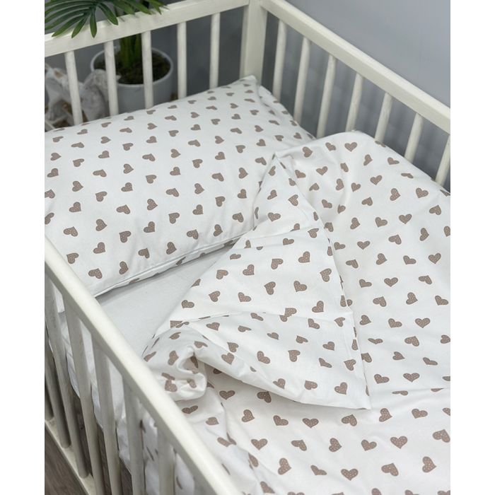 Patalynės komplektas kūdikiams iš kolekcinės medvilnės Širdelės, 90x120, 40x60 cm||TavoSapnas
