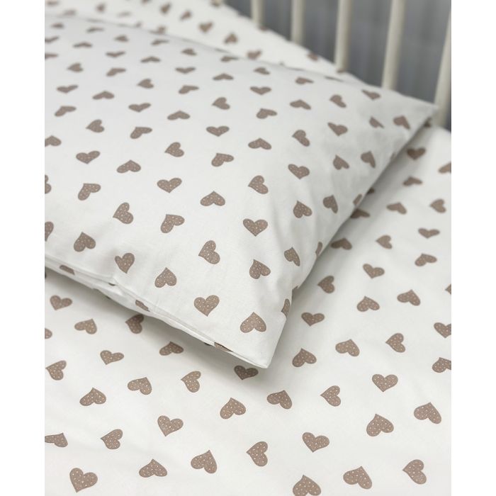 Patalynės komplektas kūdikiams iš kolekcinės medvilnės Širdelės, 110x140, 40x60 cm||TavoSapnas