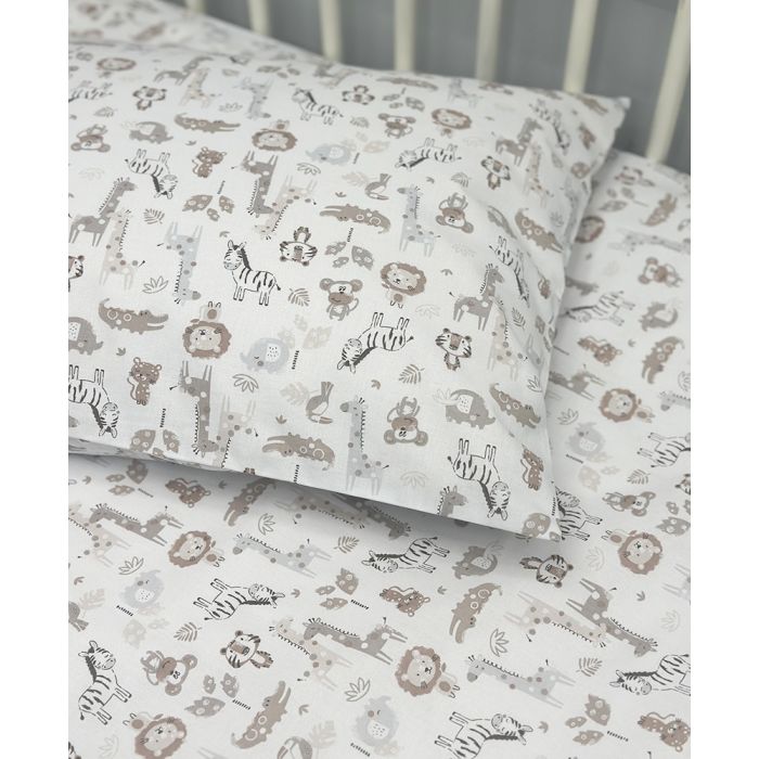 Patalynės komplektas kūdikiams iš kolekcinės medvilnės Mini Safari, 110x140, 40x60 cm||TavoSapnas