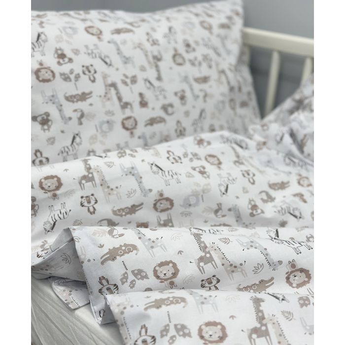 Patalynės komplektas kūdikiams iš kolekcinės medvilnės Mini Safari, 110x140, 40x60 cm||TavoSapnas