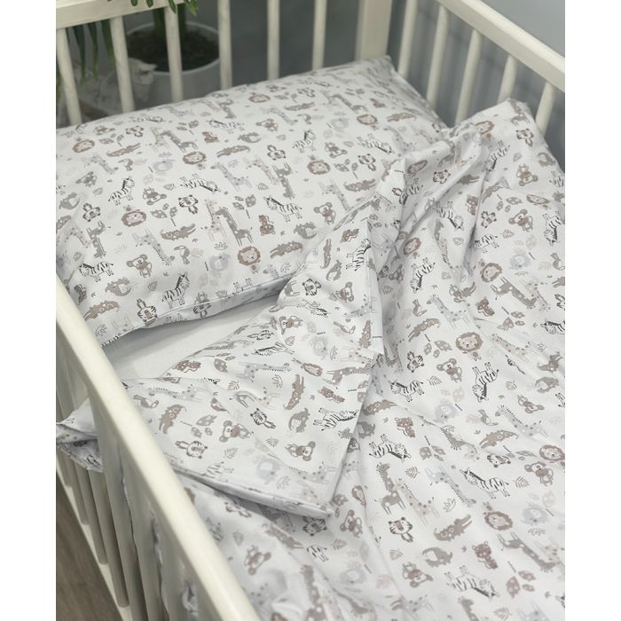 Patalynės komplektas kūdikiams iš kolekcinės medvilnės Mini Safari, 110x140, 40x60 cm||TavoSapnas