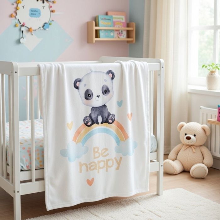 Plonas pliušo pledukas Be Happy, 75x100 cm||TavoSapnas